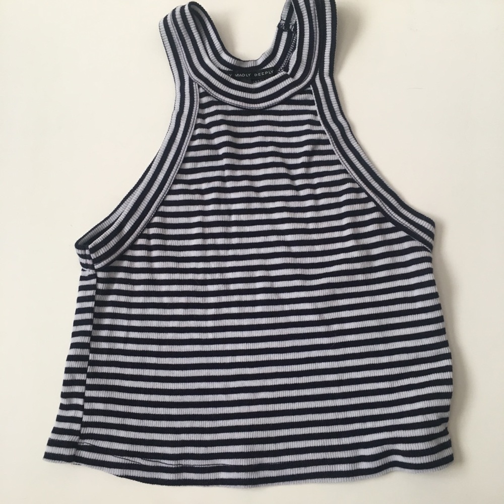 Ribbed, Striped High-Neck Crop Top